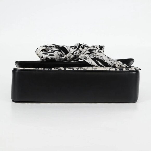 CHANEL Chain COCO Mark Choco Bar Shoulder Bag Satin Black White CC Auth 128055V - Picture 6 of 14